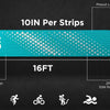 A diagram showing 10 inches per strip of breathable kinesiology tape, demonstrating its application for various muscle and jo
