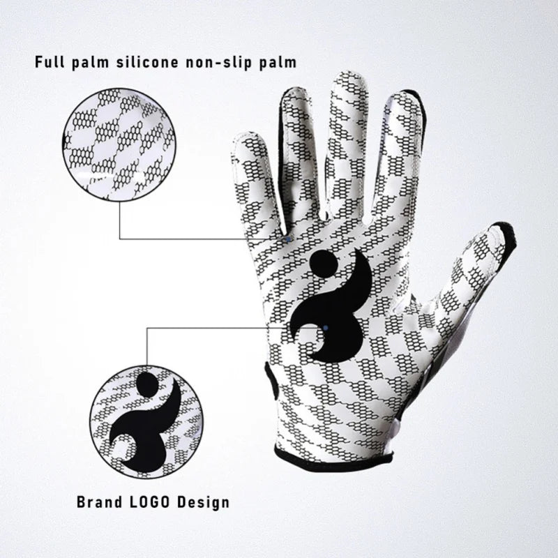 Gants de sport en silicone pleine paume antidérapants avec logo noir sur la paume.