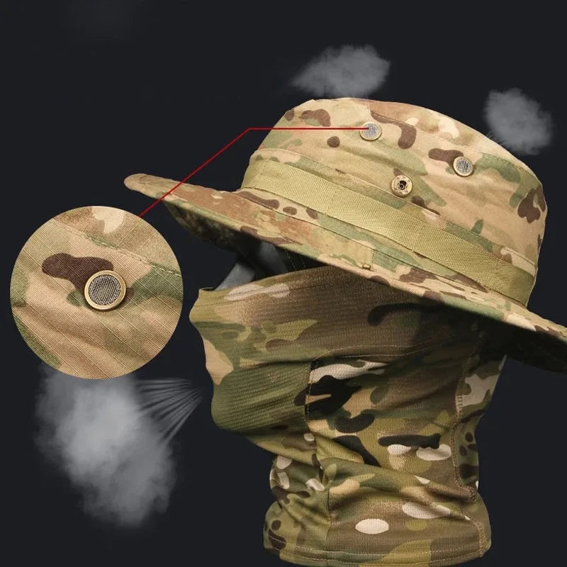 Camouflage Boonie Hat with Attached Face Mask