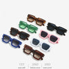 A collection of nine retro square frame sunglasses in various colors and finishes displayed on a white background.