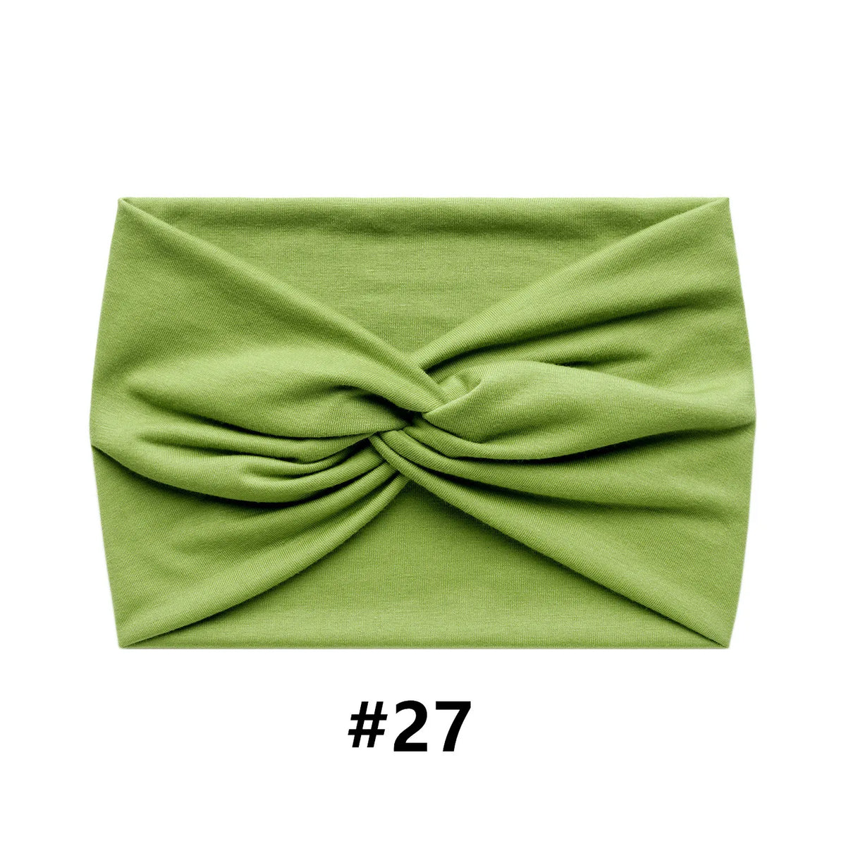 A folded olive green fabric headband or turban shown flat.