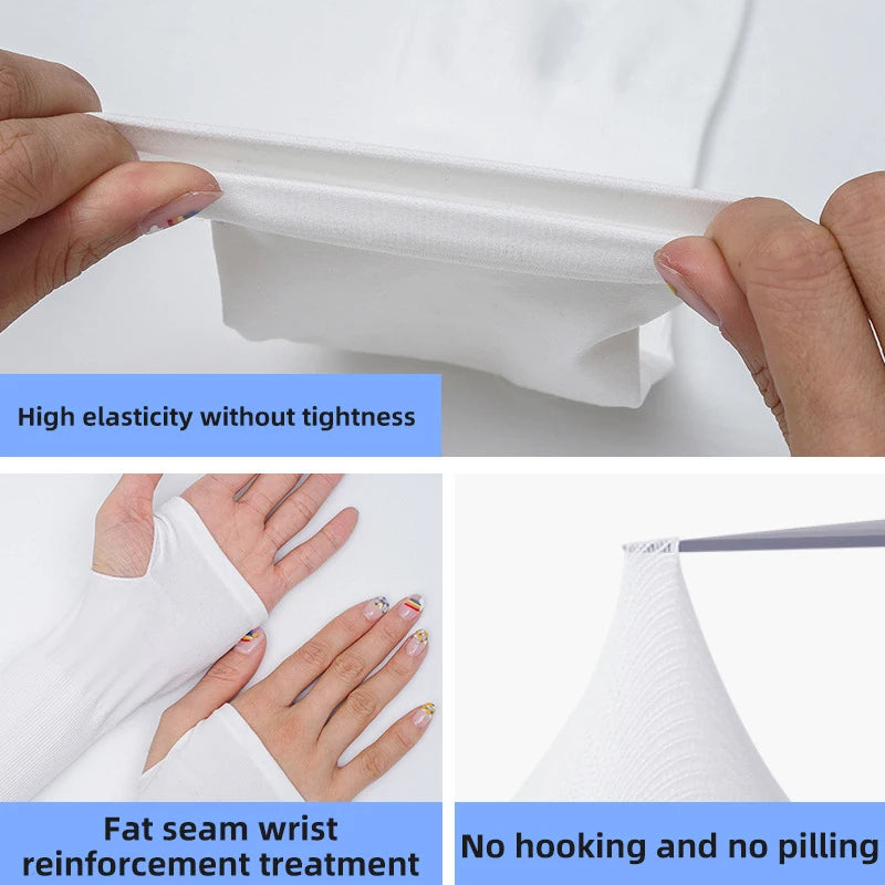 White elastic arm sleeve demonstrating high elasticity and fat seam reinforcement treatment