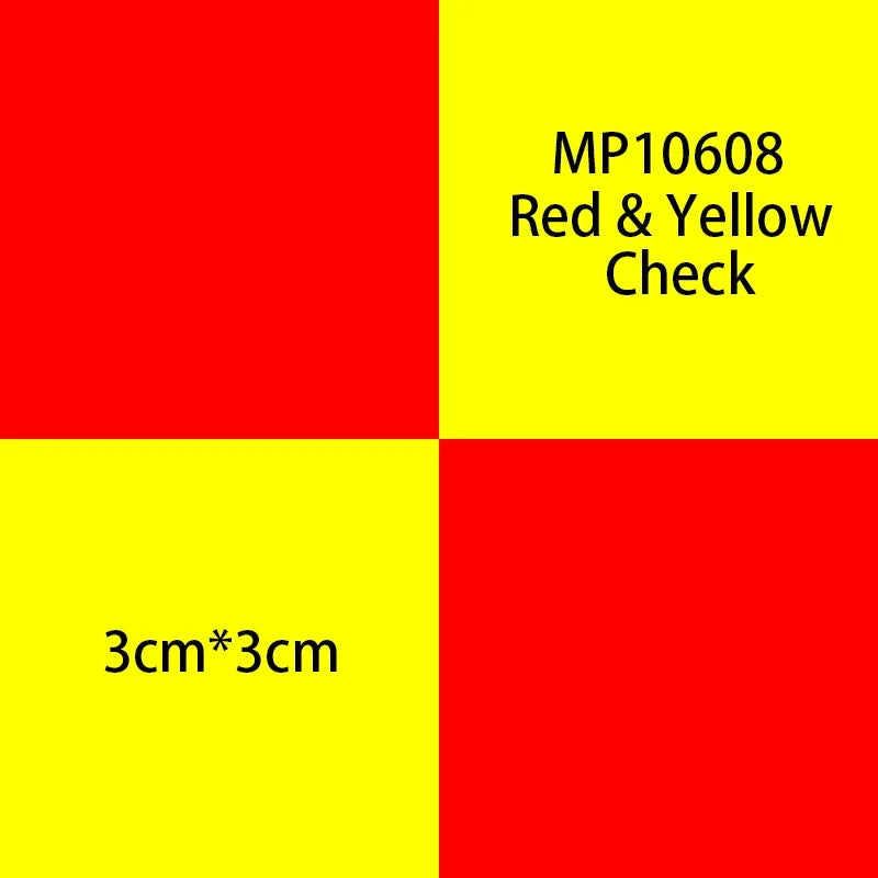 Quadrat, geteilt in vier Quadranten aus Rot und Gelb mit Aufschrift MP10608 Rot & Gelb Check.