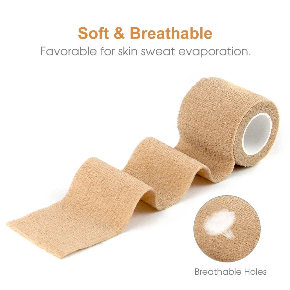 Roll of beige breathable adhesive bandages with visible holes