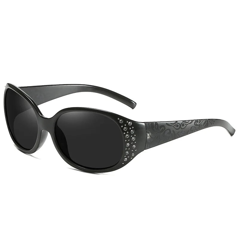 Black diamond-inlaid polarized sunglasses for women with UV400 protection