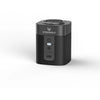 A black portable electric air pump device with a power switch and indicator light.