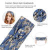 Blue floral style headband featuring bohemian patterns made from elastic, soft, and stretchy fabric