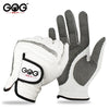 Une paire de gants de golf GOG blancs et noirs, présentée sur un fond blanc.