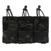 Three black camouflage tactical magazine pouches with adjustable straps