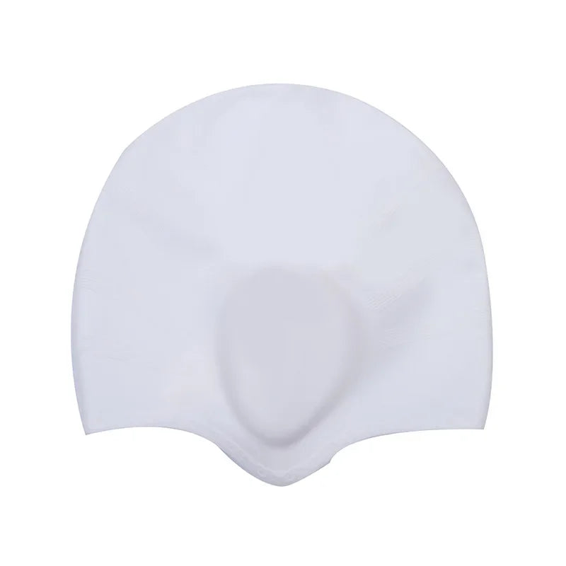White waterproof silicone swimming cap designed for long hair