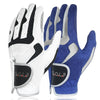 A pair of men's performance golf grip gloves in white and royal blue.