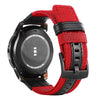 A red and black nylon quick release watch band for a Samsung Gear S3 Frontier smartwatch.