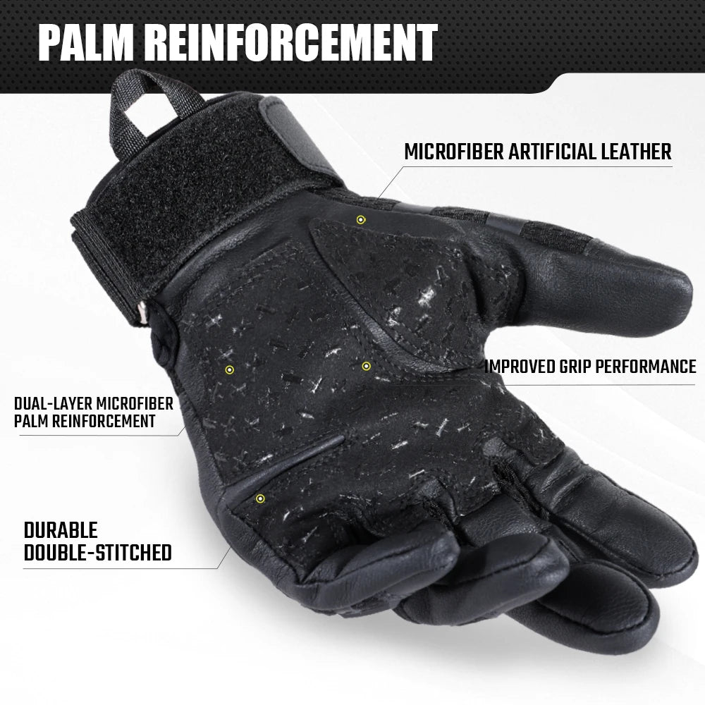 Black palm reinforcement tactical gloves with microfiber artificial leather and double-stitched construction