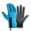 A pair of bright blue and black touchscreen gloves for cycling and hiking