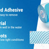 A roll of light blue wave-shaped adhesive tape with reflective dots shown next to a piece of the same tape.