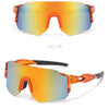 A pair of orange-framed sunglasses with gradient lenses shown in positive and 45-degree side views.