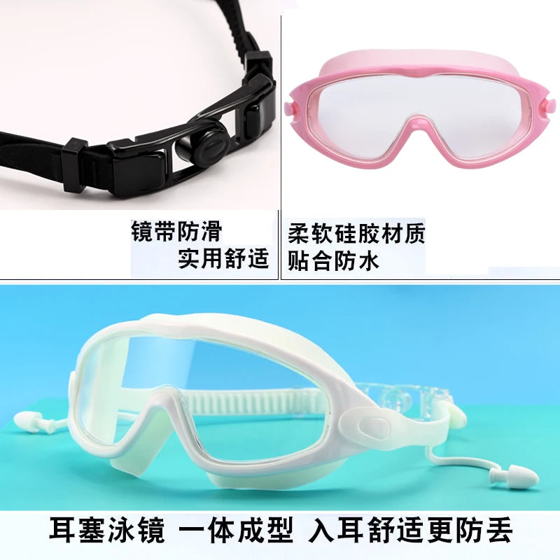 Wide-Frame Anti-Fog Swimming Goggles with Earplugs