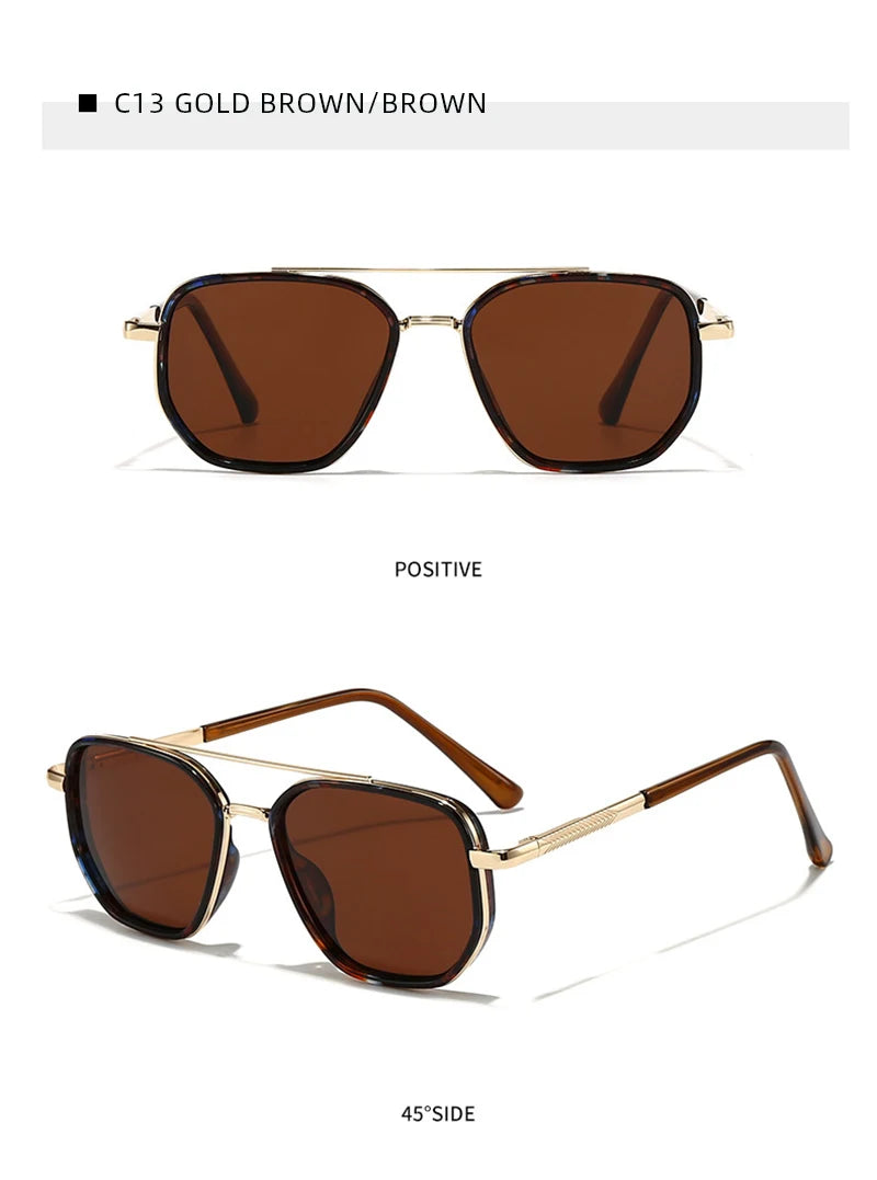 C13 Gold Brown/Brown sunglasses shown in a positive view and a 45 degree side view.
