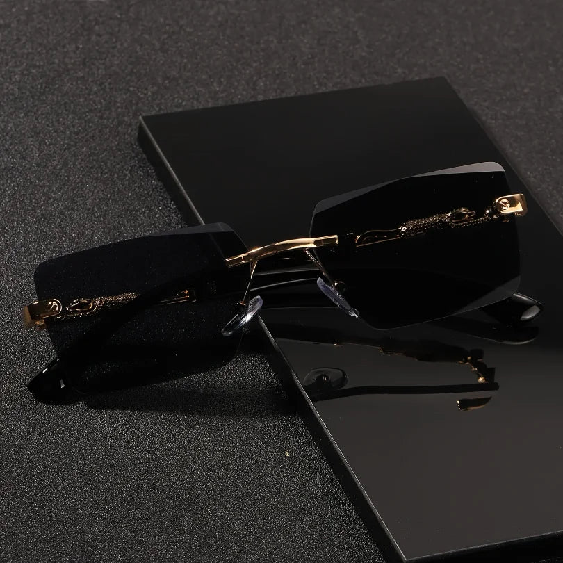 Minimalist Rimless Rectangle Sunglasses for Women and Men