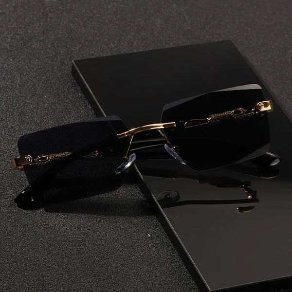 Minimalist Rimless Rectangle Sunglasses for Women and Men