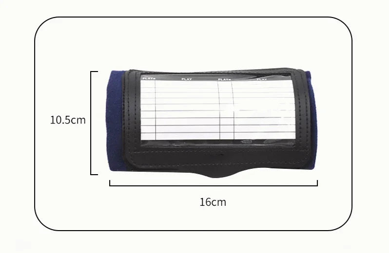 A black football training wrist guard and clipboard cover with a blue strap shown flat.
