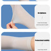 Close-up of a beige ice silk arm sleeve being worn on a hand, demonstrating fit and comfort.