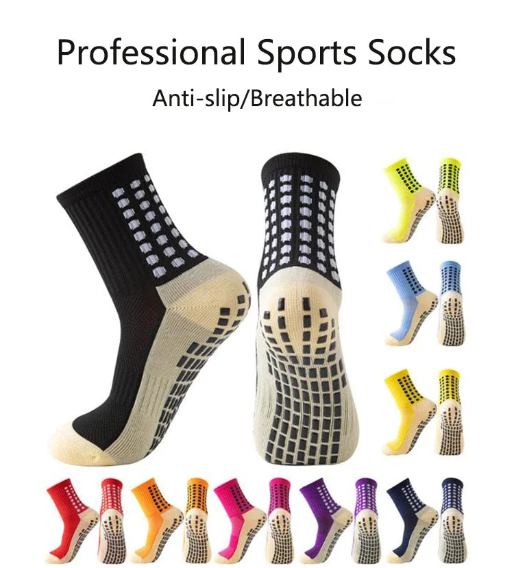 A variety of professional sports socks in various colors and patterns, including anti-slip and breathable options.