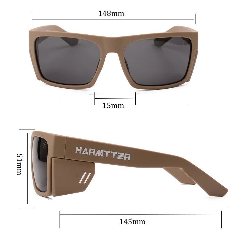 A pair of brown sunglasses with a matte finish shown from the front and side views.
