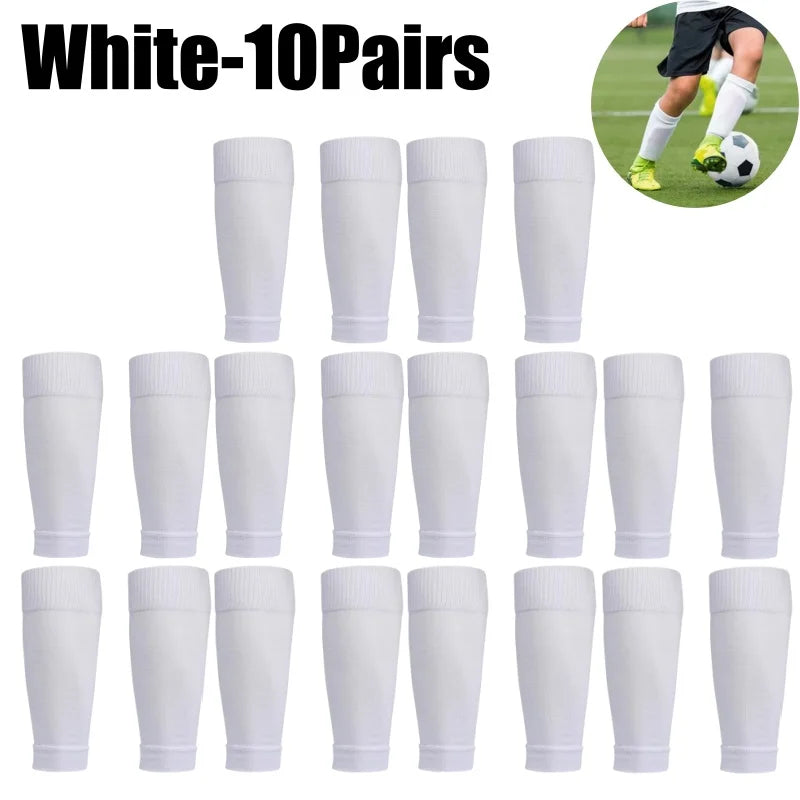 A set of ten pairs of white compression sports socks for football and team activities.
