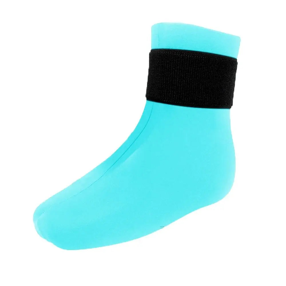 Light blue reusable therapy socks with a black strap for ankle pain relief