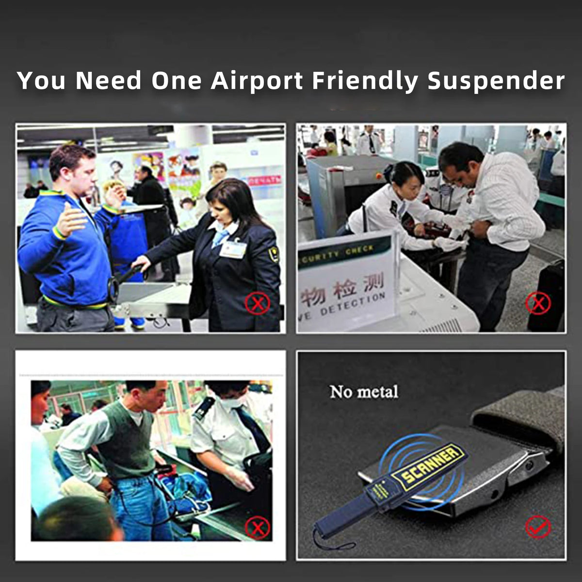Airport-Friendly Y-Back Suspenders with Plastic Clips