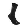 Black athletic running socks with arch support shown in a vertical view.