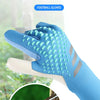 A close-up of a blue goalkeeper glove showing the palm material and construction.
