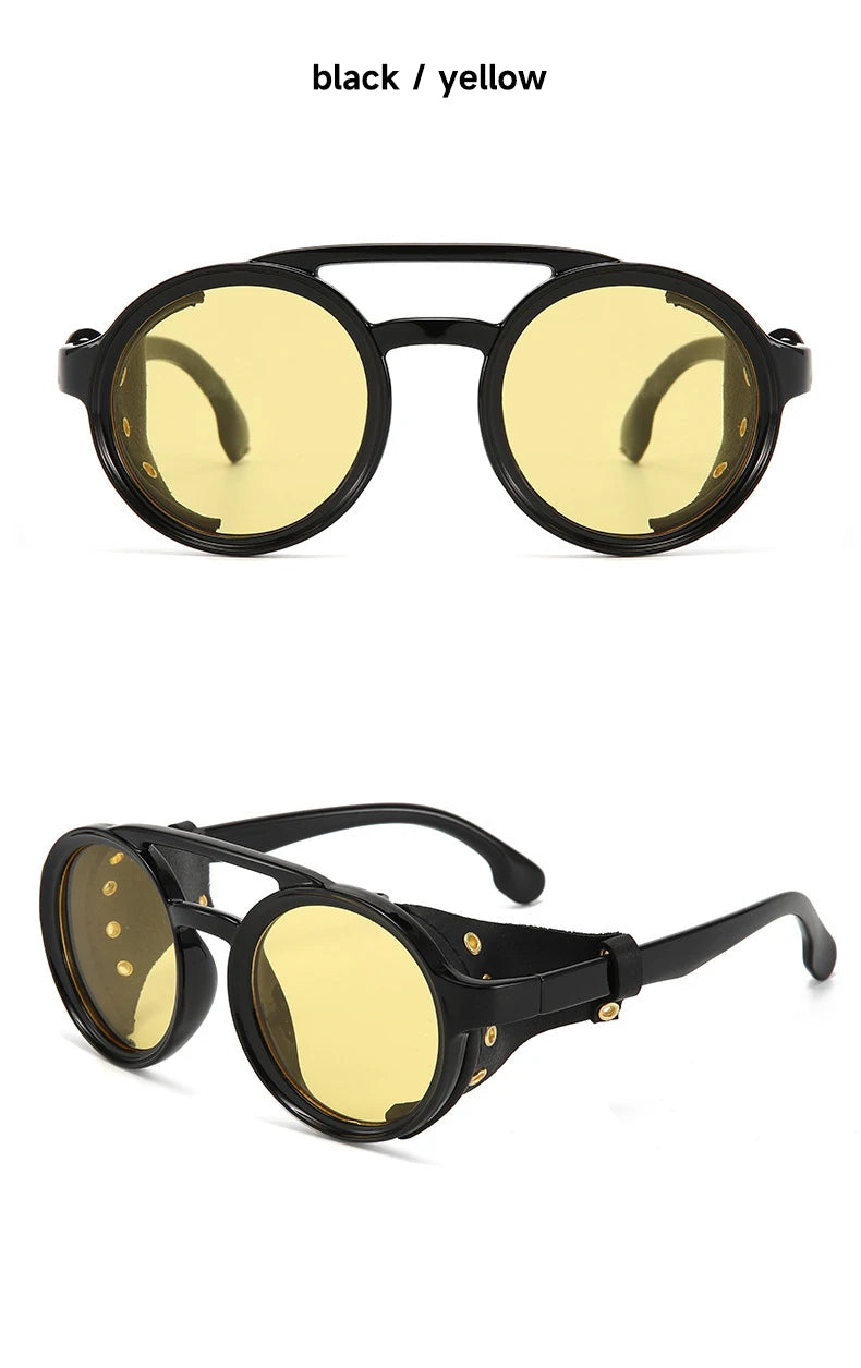Black sunglasses with yellow lenses and gold accents