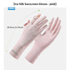 Pink Ice Silk sunscreen gloves shown on a hand, measuring 28.0cm/11.0inch.