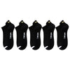 A set of five black men's breathable ankle boat socks with a yellow detail.