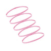 A set of five pink multi-functional elastic sports headbands coiled in a spiral pattern.