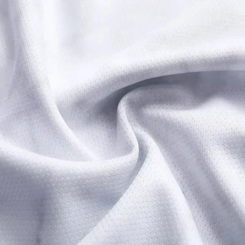 A close-up of a white esports team jersey fabric draped and folded