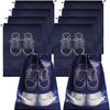 A set of dark blue reusable non-woven shoe storage bags with white outline drawings of shoes.