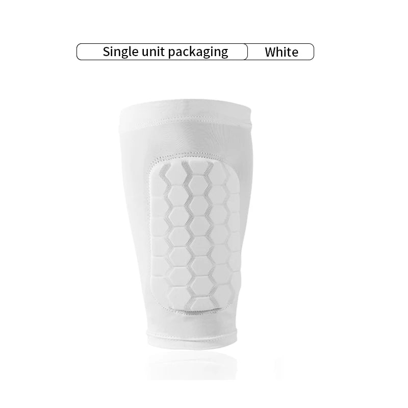 White honeycomb shin guards for football training, single unit packaging.