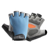A pair of blue and gray breathable anti-slip fingerless gloves for sports and outdoor activities.