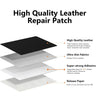 A stack of high quality leather repair patches including leather, ultra-thin fabrics, super-strong adhesive, and release pape