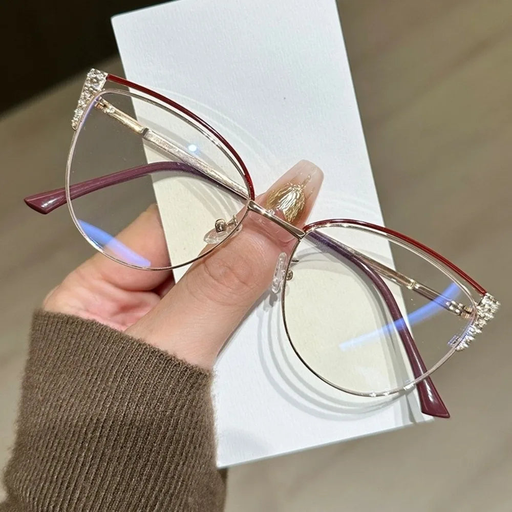 Rhinestone-Trimmed Blue Light Blocking Glasses with Clear Square Frame