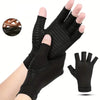 Black compression wrist support gloves worn on a hand and wrist.