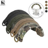 Tactical modular headset protection cover in various camouflage colors and black, shown from above.