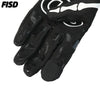 A black tactical grip glove with white accents shown from the palm side.