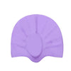 A purple waterproof silicone swimming cap with radiating lines.
