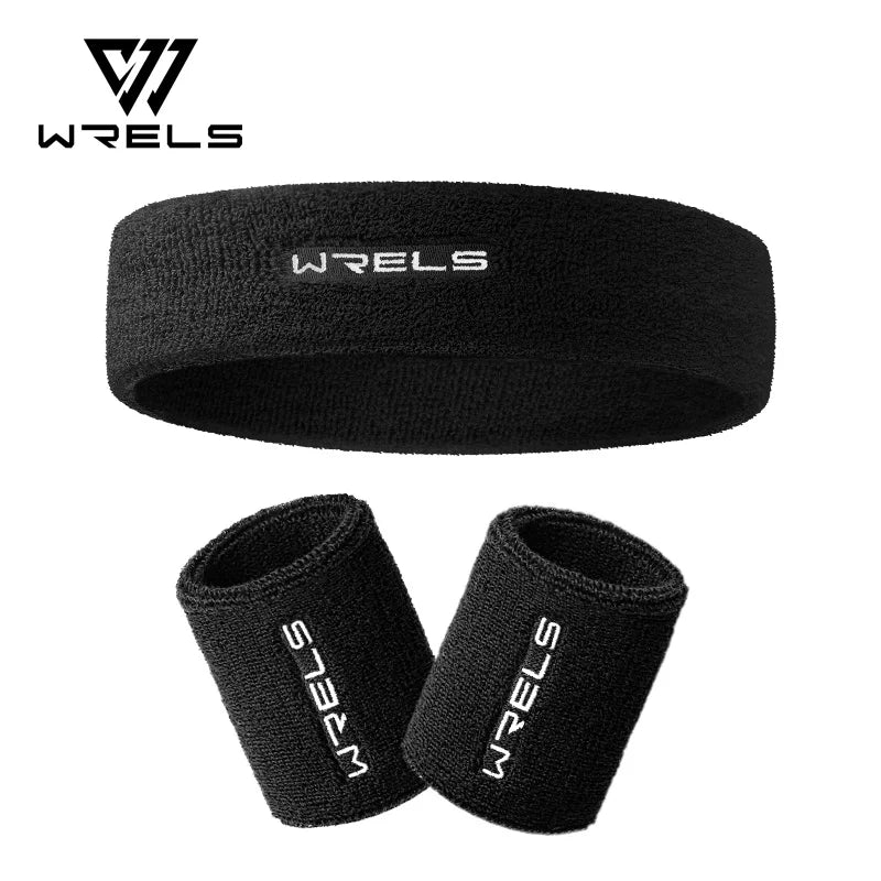 Black Wrels athletic sweatband wristband shown in two views