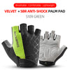 Black and lime green velvet palm pad cycling gloves for grip and shock absorption