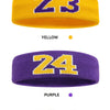 Trois bracelets de sport colorés : jaune, violet et rouge, chacun avec le numéro 23.